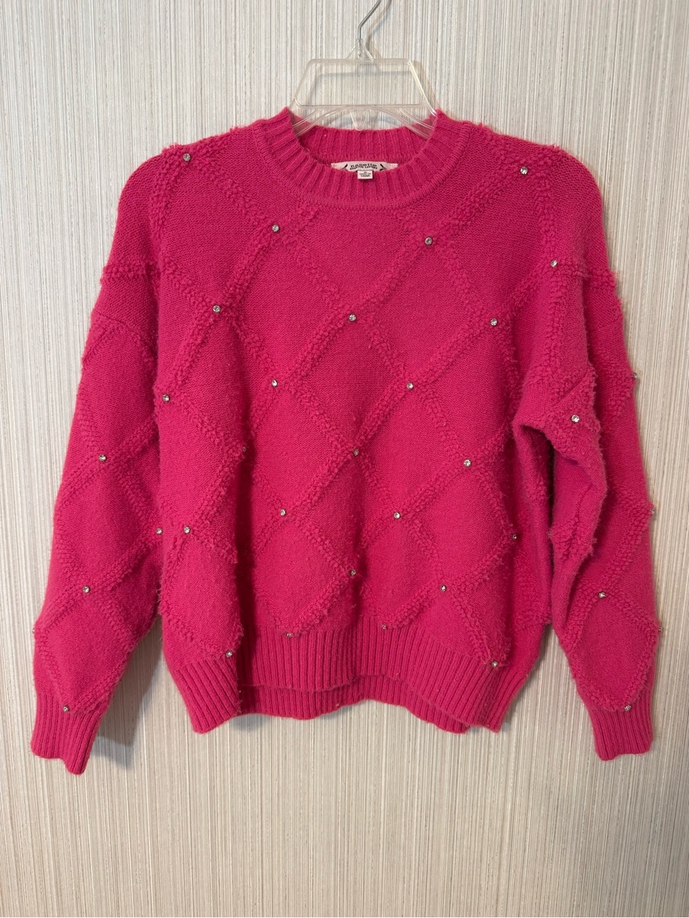 Hot Pink Textured Knit Rhinestone Sweater Nanette Lepore Small